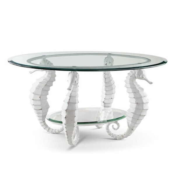 Seahorse Glass Top Cocktail Sculpture Table shabby chic Beach Home
